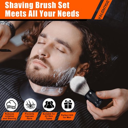 VALENTISE Shaving Brush, 3 In 1 Shaving Brush Set Includes Stainless Steel Shaving Stand and Bowl, Synthetic Badger Hair Shave Brush for Men's Shave Gift