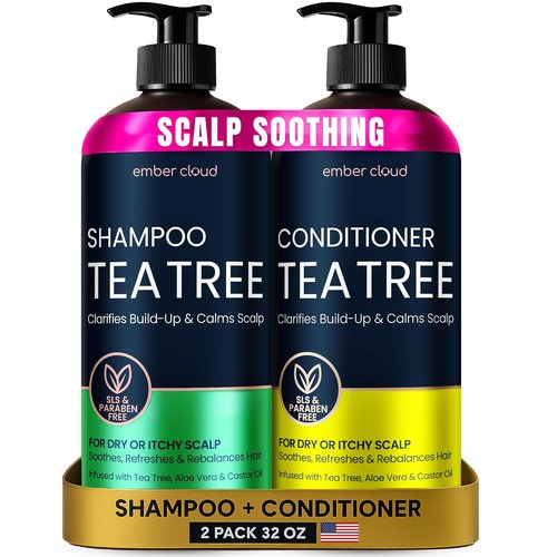 Tea Tree Rosemary Shampoo & Conditioner Set - Nourishing Castor Oil for All Hair Types | Paraben & Sulfate Free (16 Oz Each)