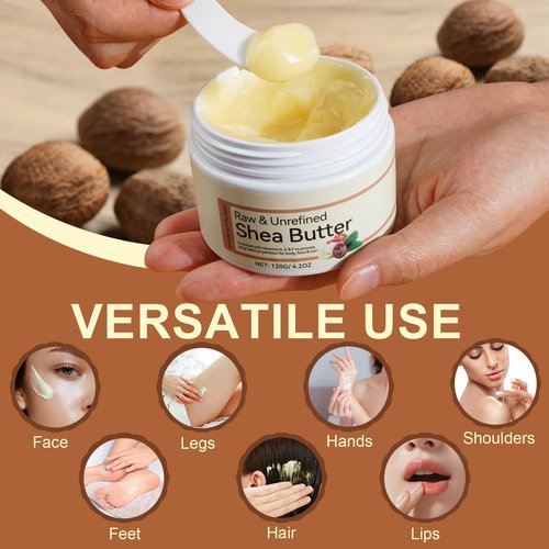 QJCWXIAOX Raw & Unrefined Shea Butter for Body, Face & Hair, Pure Shea Butter with vitamins A, E & F, Long-Lasting Hydration for Dry Skin, Hair Care, DIY Lip Balm, Natural Moisturizer