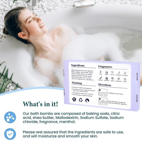 TranquilBliss Bath Bombs Set 50 PCS with 10 Rich Scents, Bath Bombs for Women, Natural Bubble Bombs with Shea Butter & Safe Oil, Ideal for Valentines, Birthday, Mother's Day Present (Purple)