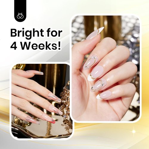Beetles Metallic Gel Nail Polish Liner Set Silver Bronze Gold 2pcs Gel Liner Nail Art Chrome 3D High-Gloss Effect for Nail Paint Design with Thin Brush DIY French Manicure Curing Requires at Home
