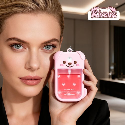 Kivzex Dog Silicone Case for Touchland Hand Sanitizer Spray with Keychain, Compatible with Power Mist & Glow Mist 1 FL Oz/30ML for Touchland Case, Cute Travel Cover Sleeve Pink
