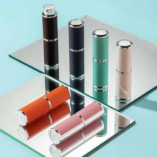 owlyee Travel Perfume Bottle Refillable - 8ML Leather Empty Mini Cologne Spray Atomizer Men - Small Fragrance Sample Sprayer - 5PCS Portable Refill Travel Essentials Container