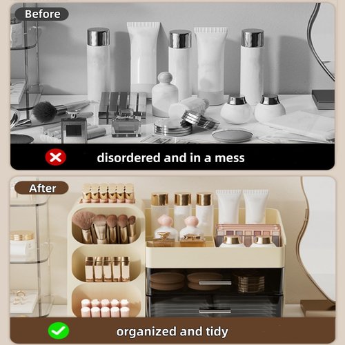Covzoe Large Makeup Organizer with Drawers, Spacious Cosmetics Display Case with Brush Holder for Vanity, Skin Care Storage Solution for Lipstick Eyeshadow Palettes Beauty Essential Bathroom