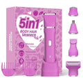 Bikini Trimmer for Women 5-in-1 Electric Razors IPX7 Waterproof Shaver Ceramic Blade Painless Pubic & Facial Hair Remover (Hot Pink)