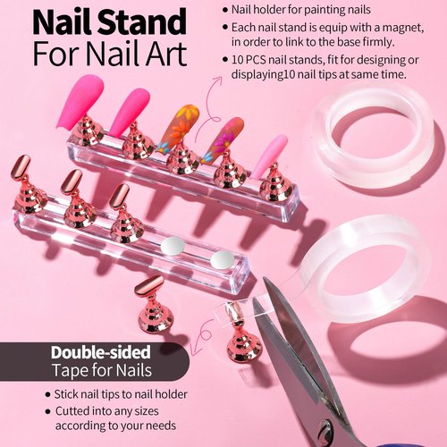 FANDAMEI Nail Design Tools, Nail Art Tools, Nail Brush, Nail Art Kit With Nail Stand, Nail Holder For Painting Nails, Nail Art Brushes, Nail Dotting Tool, Nail Art Palette, Nail Tools For Nail Art
