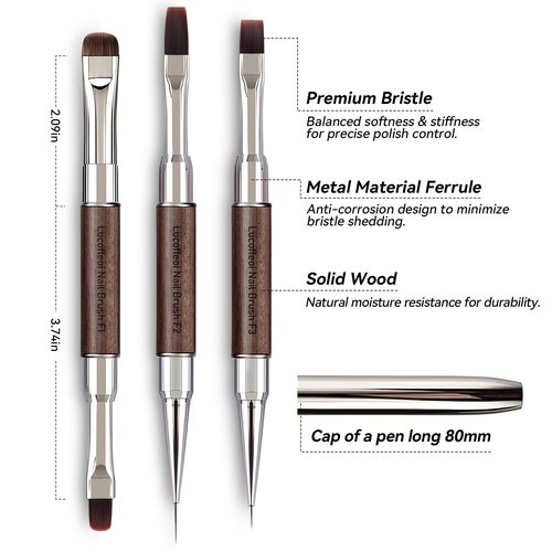 Nail Art Clean Up Brushes, Dual-End French Tip Brush 3PCS Set - Flat/Oval/Angled Dual Head Gel Nail Brushes for Polish Mistakes, Cuticle Cleaning, Acrylic & Polygel Nail Design Painting DIY Tools