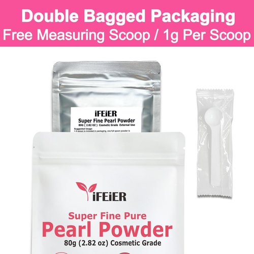 iFEiER Pure Freshwater Nano Pearl Powder for Skincare and Homemade Cosmetics Grade. 80g(2.82oz) SuperFine Pearl Powder for DIY lotions | creams | serums | making face mask, Natural and Oranic