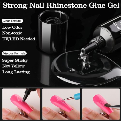 Multifunctional Rhinestone Kit - Gold Glass Nail Charms & Beads (2-5mm), UV/LED Gel Glue with Dotting Tools