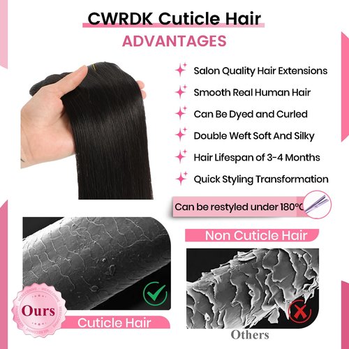 CWRDK Clip in Hair Extensions Real Human Hair, 100% Brazilian Remy Human Hair Clip ins for Women, Straight Seamless Double Weft Hair Extensions, Invisible 8pcs, 16 Inch 90g, #1B Natural Black