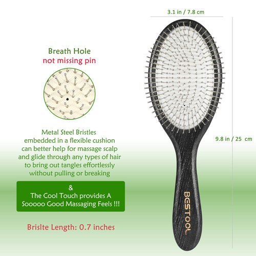 BESTOOL Paddle Detangler Hair Brush - Metal Bristles for Effortless Detangling & Massaging | All Hair Types, Wet & Dry