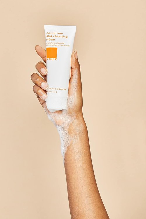 LATHER Caviar Lime AHA Cleansing Cream - Gentle Exfoliating Face Wash with Lactic Acid & Vitamin C | 4 Fl Oz for All Skin Types