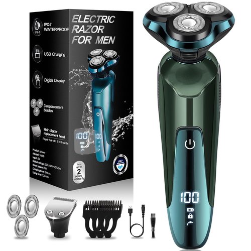 Electric Razor for Men,Mens Razors for Shaving face,LED Display Rechargeable Blades Electric Shavers for Men Floating Head Replaceable Blades, IPX7 Waterproof