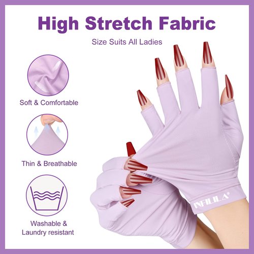 NXJ INFILILA UV Gloves for Nails, Anti UV Light Gloves for Gel Nail Lamp, Professional UPF 99+ Protection for Women Protect Hands from Sun and Nail Lamp Harm(Purple)