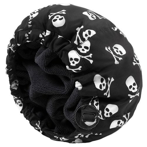 Shower Cap for Men Skulls Bath Cap, Reversible Large Waterproof Adjustable Shower Caps Terry Lining & Elastic Band Stretch Hem Hair Hat