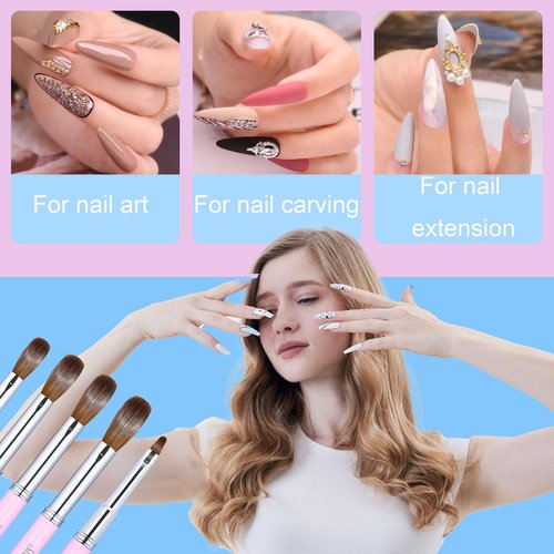 Shine Chance 2Pcs Acrylic Nail Brushes Set, 100% Pure Kolinsky Size 12 Nail Art Brush & Small Clean Up Brush, Art Design & Polish Mistake Cleaning Manicure Tools for Women Acrylic Application