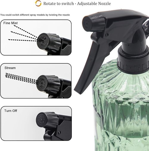 OFFIDIX Fine Mist Plant Mister - Handheld Glass Spray Bottle with Adjustable Nozzle | 0.43L/15.17oz - Light Green