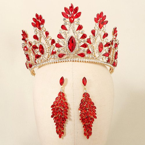 HEWEICSY Red Tiaras and Crowns for Women,Wedding Tiara for Bride,Rhinestone Queen Crown,Crystal Costume Hair Accessories for Birthday Prom