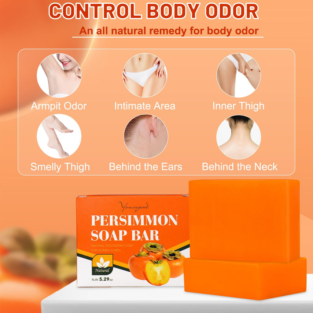 yoniagood 2 PCS Persimmon Soap Bar for Old People Smell, Natural Body Odor Control Bar Soap for Men & Women Deodorizing, Handmade Bath Bar Soap for Eliminating Strong Smell Odor Deeply Cleansing