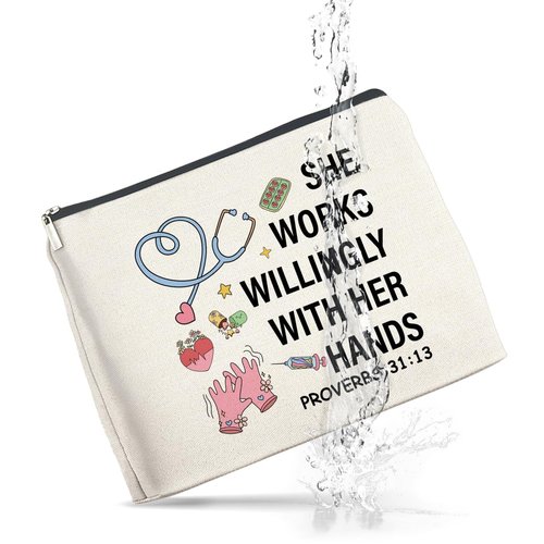 UPNEGE Nurse Makeup Bag Gifts for Women, RN Nurse Practitioner Nursing Assistant Christian Gifts Proverbs 31:13 Cosmetic Bag Zipper Pouch