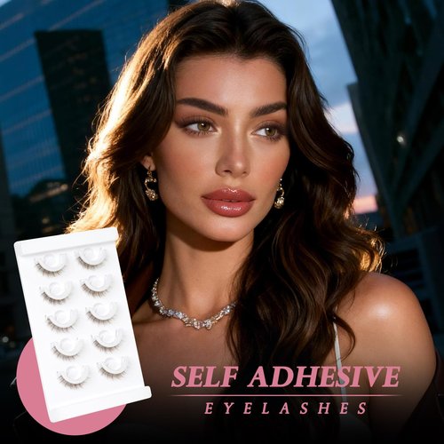 Self Adhesive Lashes False Eyelashes Natural Pre-glued Easy Lashes for Beginners No Glue Needed Press on Eyelashes Waterproof Wispy Strip Eyelashes by MERETON(12mm Brown）M863