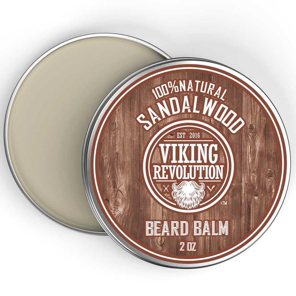 Viking Revolution Sandalwood Beard Balm - Beard Butter with Argan Oil, Beard Softener for Men with Jojoba Oil - Beard Moisturizer for Men with Beeswax - Beard Wax for Men (2oz, 1 Pack)