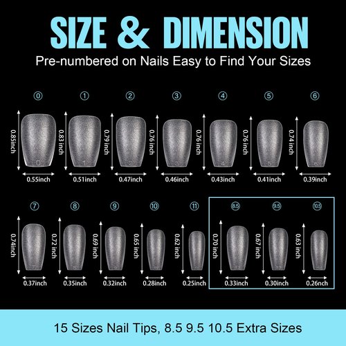TOMICCA Short Coffin Nail Tips 450Pcs Soft Pre Shaped Gel Nail Tips, Acrylic Double-sided Matte Full Cover Press on Nail or Extension Manicure