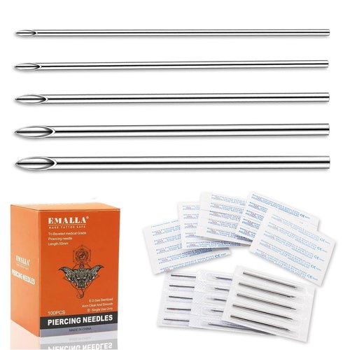 Anghie 100pcs Professional Piercing Needles 12G 14G 16G 18G 20G Mixed Hollow Needles for Body, Ear, Nose, Navel, Lip, Nipple Piercing Kits(100pcs)