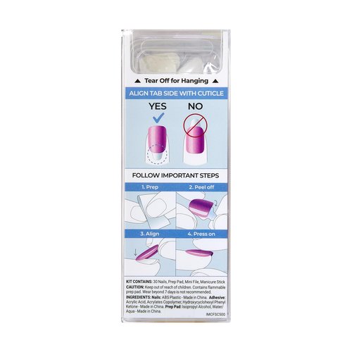 KISS Impress No Glue Mani Press-On Nails, Color FX, White Shimmer, Short Size, Squoval Shape, Includes 30 Nails, Prep Pad, Instructions Sheet, 1 Manicure Stick, 1 Mini File