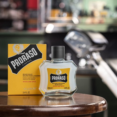 Proraso Wood and Spice Beard Balm - Moisturizing Cedarwood & Vanilla Condition Beards & Soften New Beard Growth - Leave In Facial Hair Conditioner for Men - 3.4oz