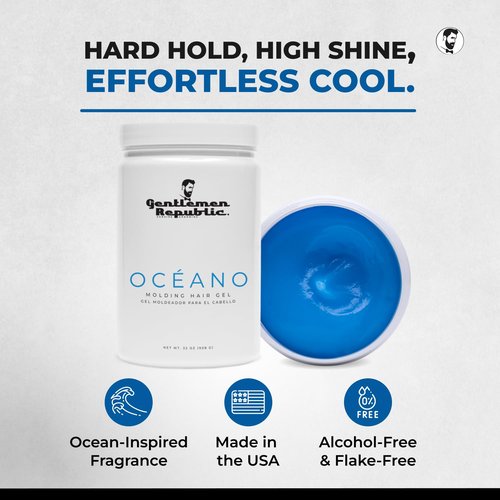 Gentlemen Republic Oceano Men's Hair Gel - Strong Hold & High Shine, 64oz | Alcohol-Free Professional Formula