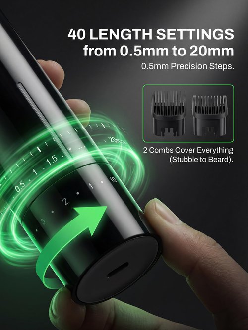 Vacuum Beard Trimmer for Men – 2-Speed Adjustable Suction & Power, IPX6 Waterproof Wet/Dry Cordless Hair Clipper. 40 Length Settings (0.5-20mm), USB-C Fast Charge, Magnetic Easy-Clean Bin&Travel Lock