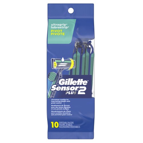 Gillette Sensor2 Plus Pivoting Head Men’s Disposable Razors, 10 Count (Pack of 3)