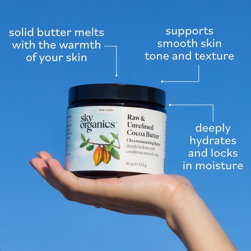 Sky Organics Cocoa Butter for Body, 100% Raw & Unrefined Ultra-Moisturizing Butter to Deeply Hydrate & Condition Skin, Promotes Smooth Skin Tone&Texture, Suitable for Tight or Dry Skin