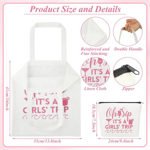 Clysee 8 Pcs Women's Trip Bags Girls Weekend Gifts 4 Makeup Bag Girls Trip Gifts 4 Weekend Tote Bag Travel Favors for Women Summer Cosmetic Zipper Pouch Wedding Birthday Bachelorette Party