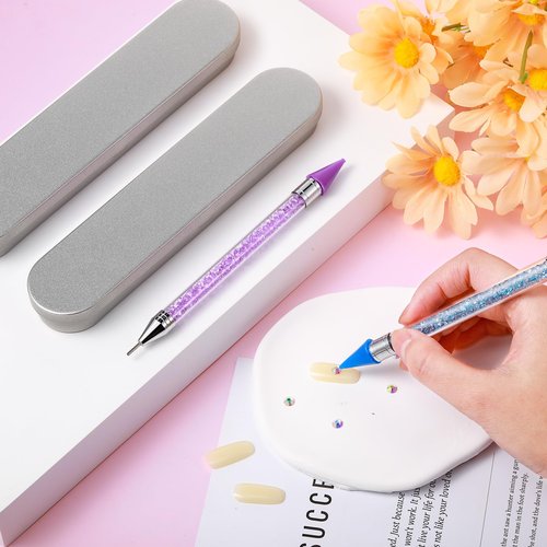 Tatuo 2 Pcs Nail Rhinestone Picker Tool Dual Ended Wax Pen Gem Picker Tool Dotting Pen for Nail Art DIY Rhinestones Dotting Gems Stones Crystals and Charms(Pink, Aqua)