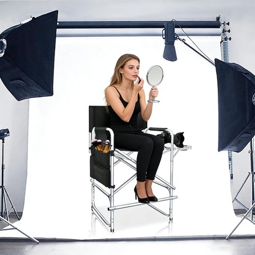 AQNIEGEP Makeup Chair - 41" Tall Folding Director's Chair with Side Table & Cup Holder | Supports 400 lbs