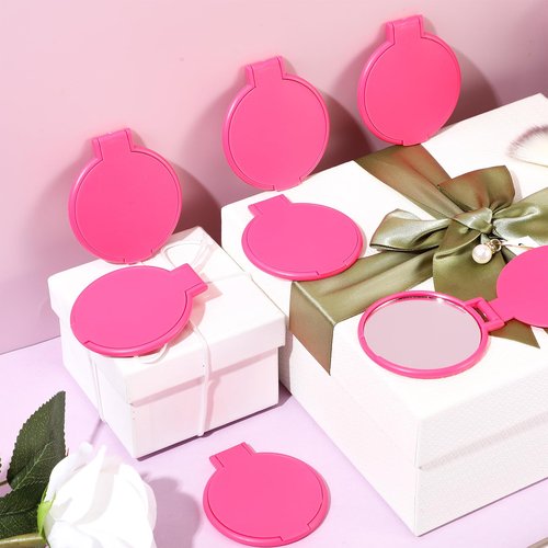 Saysurey 24 Pcs Mini Rose Red Compact Mirror Bulk for Women Small Round Portable Rose Red Mirror Makeup Folding Pocket Travel Accessories for Graduation Party Favor Coworker Nurse, 2.8 x 2.4 Inch