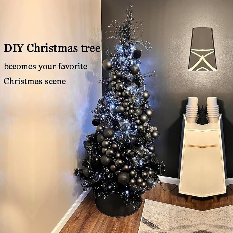 Black 7.5ft Artificial Christmas Tree with 1450 Tips & LED Lights Set