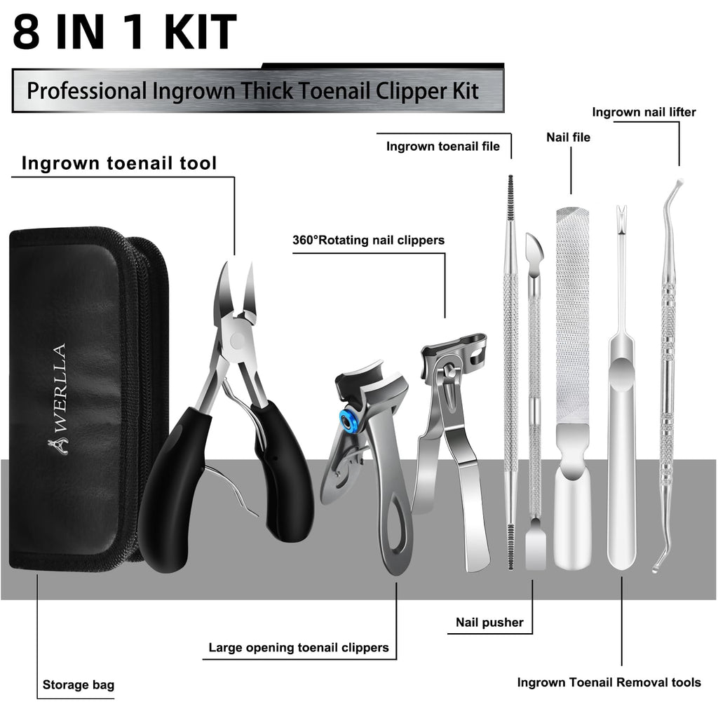 Werlla Werlla Toenail Clippers for Seniors Thick Toenails, Heavy Duty Toe Nail Clippers Adult Thick Nails Long Handle, Large Toenail Clippers for Thick Nails 8Pcs
