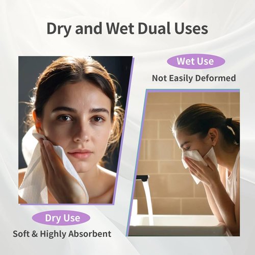 2 Pack (80 Count) Disposable Face Towel, Biodegradable Ultra Soft Face Towelettes Disposable, Makeup Remover Dry Wipes Tissue for Women, Facial Towels for Sensitive Skin