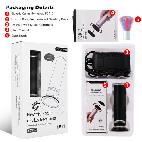 Upgraded Electric Callus Remover for Feet 1200RPM, Adjustable Speed Professional Electric Foot Sander Foot Grinder Heel File Pedicure Tool for Women Men Cracked Dead Skin, 60 Sandpaper Discs, Black