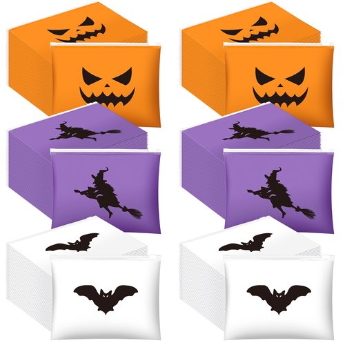 Mimorou 150 Pcs Halloween Treat Bags Bulk EVA Witch Bat Pumpkin Goodie Bag Travel Purse Pouch Toiletry Organizer with Zipper for Women Snacks Candy Gift Bags for Halloween Party Favors (3 Styles)