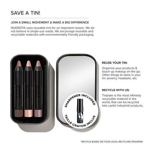 Nudestix Bright Nude Eyes Mini Kit – 3-Piece Cream Eyeshadow Pencil Set with Matte & Luminous Finishes | Long-Wear, Vegan Eye Makeup Crayons for Highlighting & Defining | Travel-Size Clean Beauty