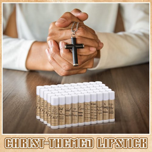 Dansib 50 Pcs Christian Lip Balm Bulk Bible Verses Lip Balm Scripture Christian Gifts for Women Men Faith Religious Church Party Favor Inspirational Gift for Staff Employee Coworkers