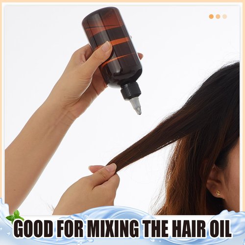 Barydat 12 Pcs 8 oz Brown Squeeze Bottle Twist Top Applicator Empty Hair Oiling Bottle with Funnels Refillable Plastic Liquid Containers for Liquid Hair Oil Shampoo Lotion