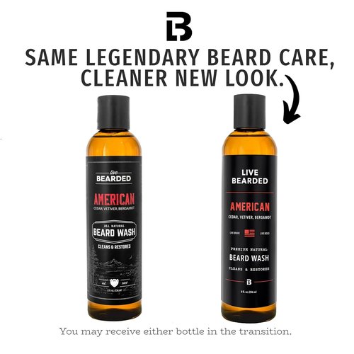 Live Bearded Beard Wash - All-Natural Water-Based Face Cleanser for Gentle Deep Clean - 8 fl oz | American Scent: Cedar, Vetiver, Bergamot