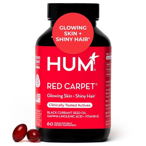 HUM Red Carpet Skin & Hair Vitamins - Omega 3, Vitamin E & Black Currant Oil for Healthy Skin & Hair | 60 Count