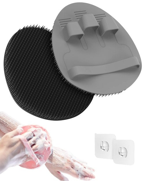 Manmihealth Soft Silicone Shower Brush, Super-Lathering and Deep-Cleaning Body & Face Scrubber, Gentle Exfoliating Bath Glove for All Skin Types(Black+Gray)