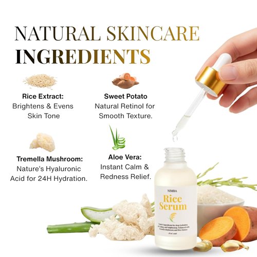 NIMBA Rice Serum for Glass Skin - Premium Anti-Aging Face Serum with Tremella Extract & Sweet Potato | Deep Hydration